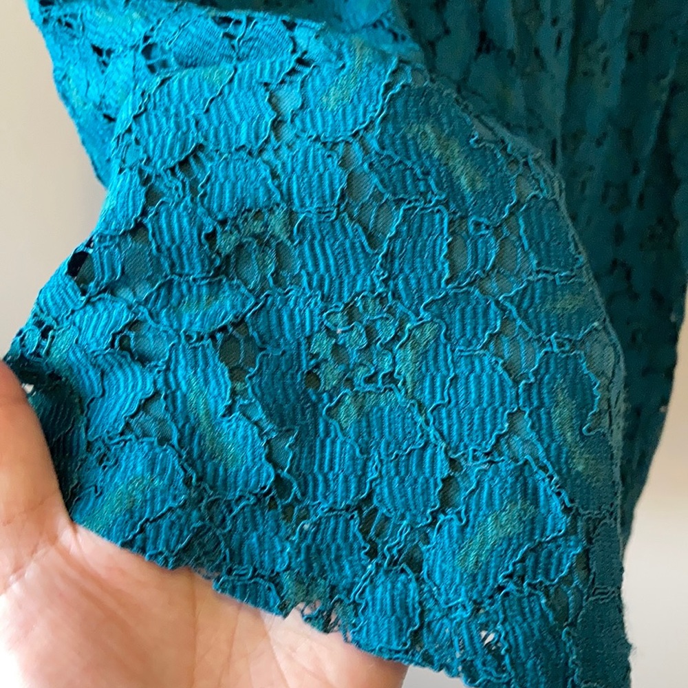 HP!๐ River Island, Mini Dress, Teal Lace w/Black Mesh, Sleeveless, Party, Sz L - Picture 5 of 13